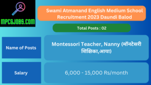 Swami Atmanand English Medium School Recruitment 2023 Daundi Balod